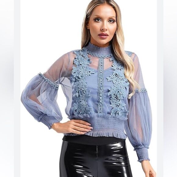 Lace and mesh women blouse with cami insert New - Picture 1 of 7
